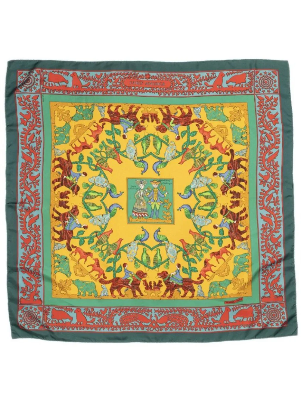 Hermes Scarf Green Yellow Red Twill Silk